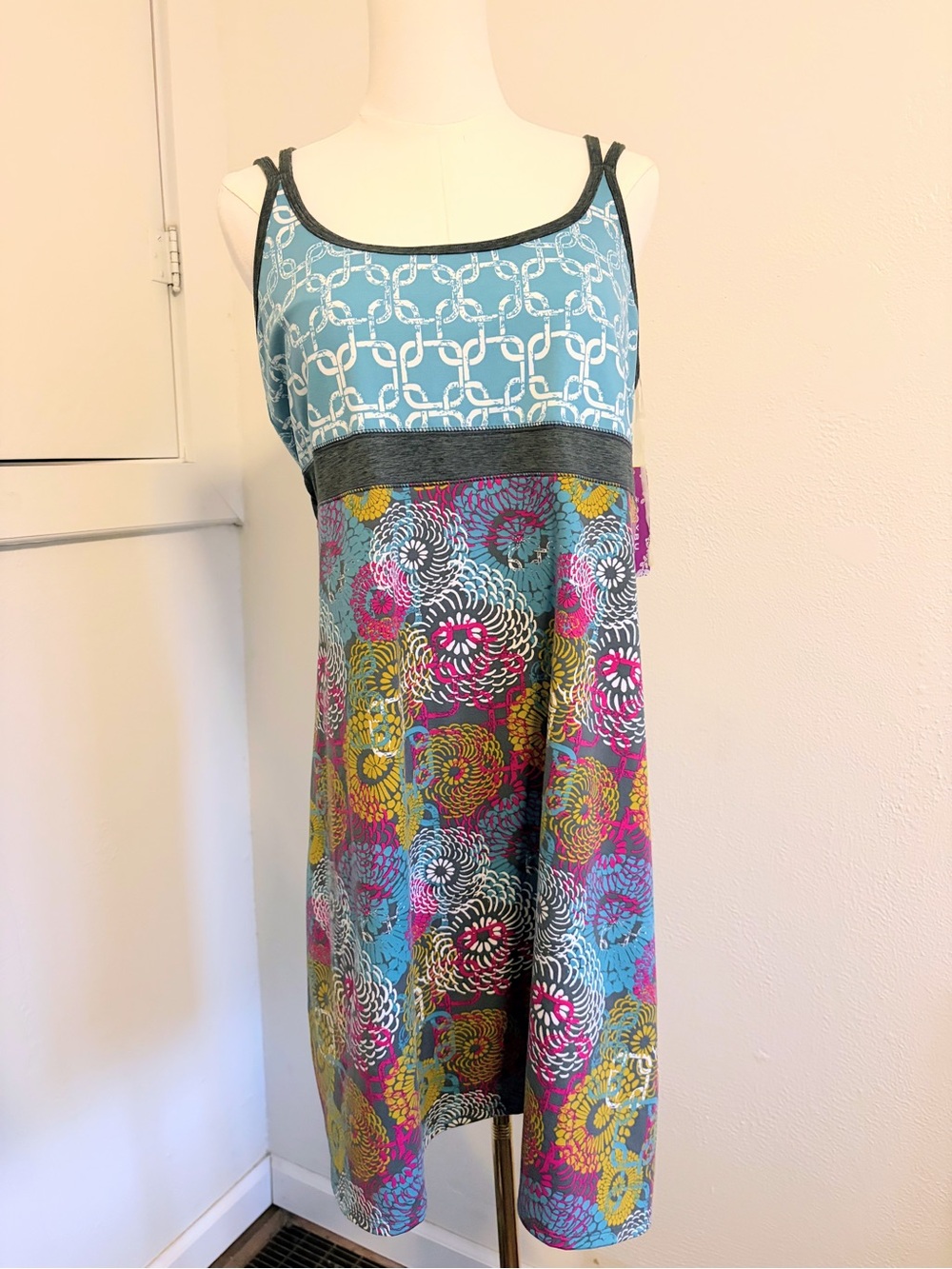 Soybu Blue & Multicolor Patterned Tank Dress built in shelf bra